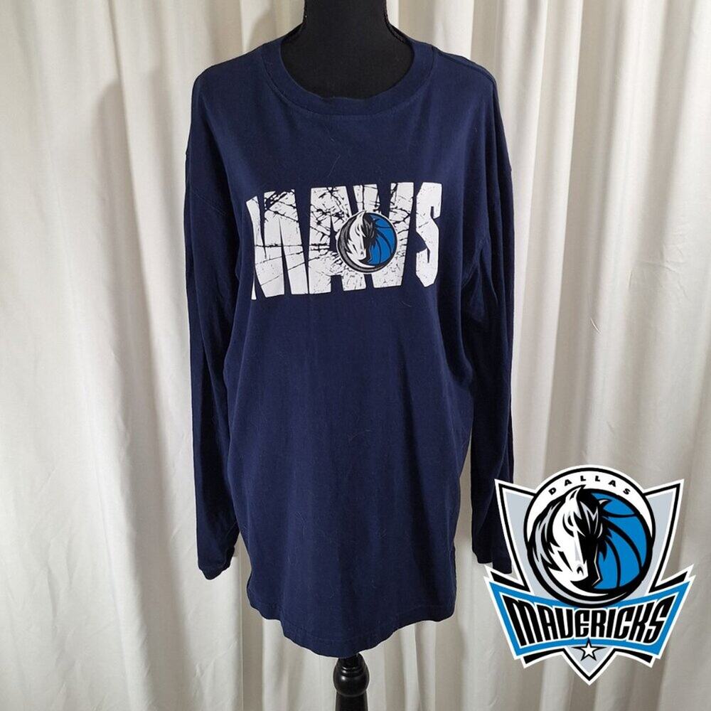 Dallas Mavericks Mavs Long Sleeve Tee XL Navy Distressed Logo NBA Basketball